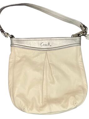Coach Cream Leather Shoulder Bag Pink Satin Lining